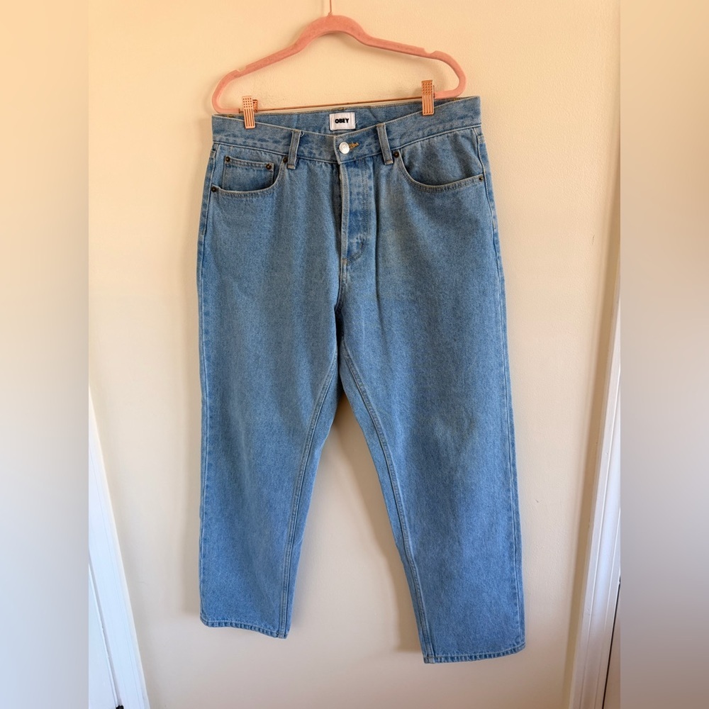 NWOT Obey Light Blue Denim Jeans with Branded Waist Patch - Picture 3 of 7